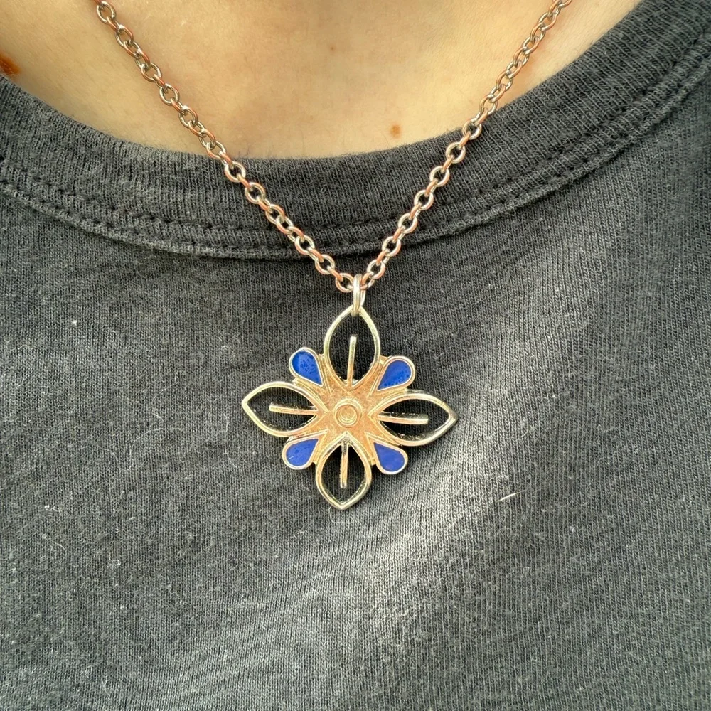 Clase Azul Tequila Logo Blue and Silver Floral Pendant Necklace - Picture 4 of 4